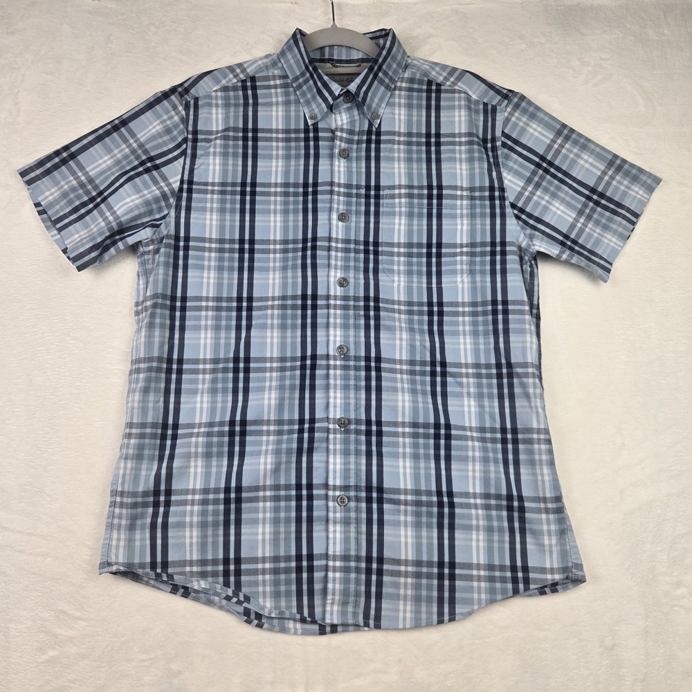 Eddie Bauer Men's Blue Gray‎ Plaid Button Down Shirt Size Medium Short Sleeve